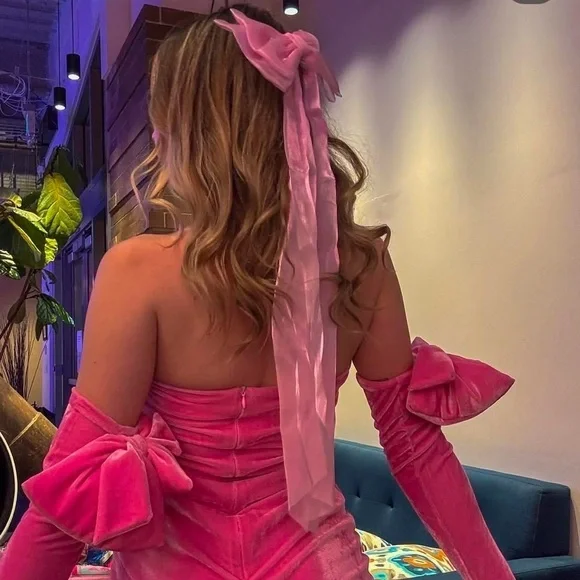 Brand new sugar thrills pink iridescent satin shimmer clip hair bow one size - Picture 5 of 5